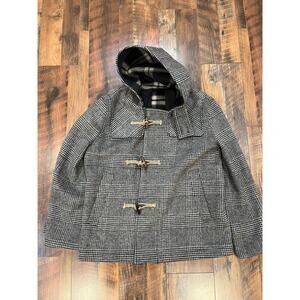 Handpicked - Wool Blend Hooded Jacket / Sz L/  Gray & Black Plaid / NWOT